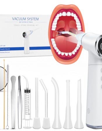 Tonsil Stone Vacuum Remover with LED Light Upgraded Electronic Oral Care Cleaning Tool Set 6 Suction Levels for Fresh Breath & Comfortable Use (White)