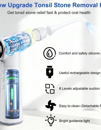Tonsil Stone Vacuum Remover with LED Light Upgraded Electronic Oral Care Cleaning Tool Set 6 Suction Levels for Fresh Breath & Comfortable Use (White)